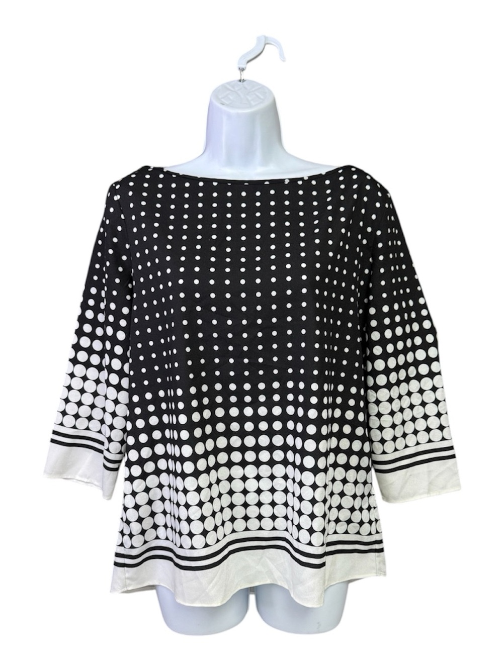 New York & Company Black and White Polka Dot Boatneck Long Sleeve Top size M